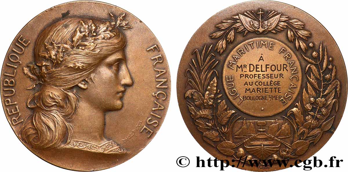 TROISIÈME RÉPUBLIQUE Médaille, Ligue maritime française TTB+