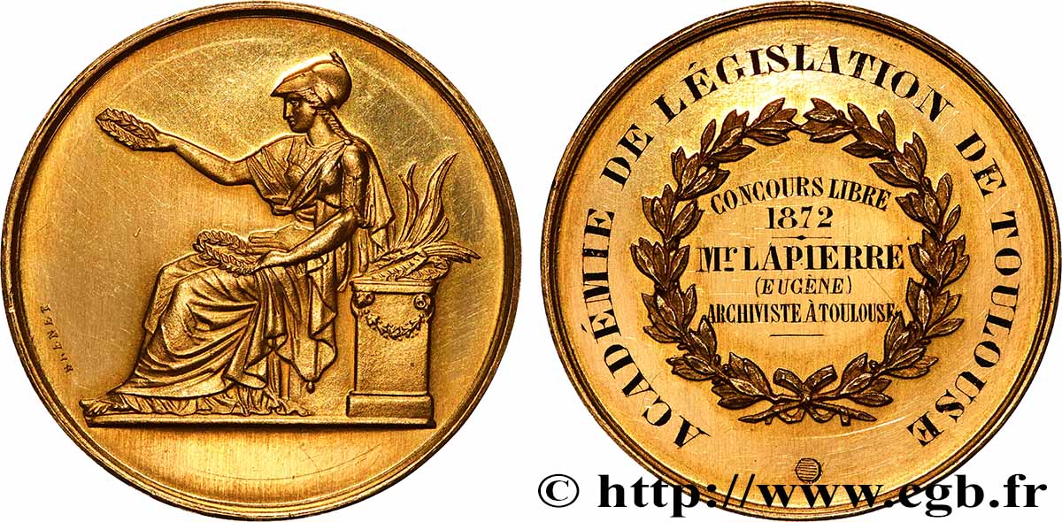 TROISIÈME RÉPUBLIQUE Médaille, Académie de législation de Toulouse, Concours libre SUP