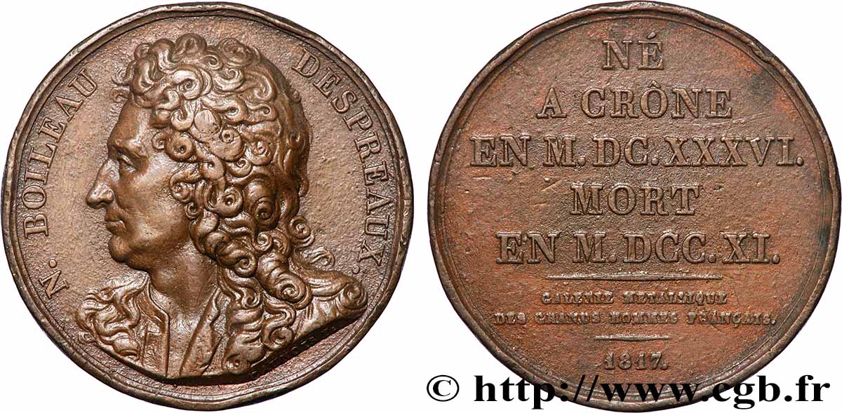 GALERIE MÉTALLIQUE DES GRANDS HOMMES FRANÇAIS Médaille, Nicolas Boileau Despréaux MBC