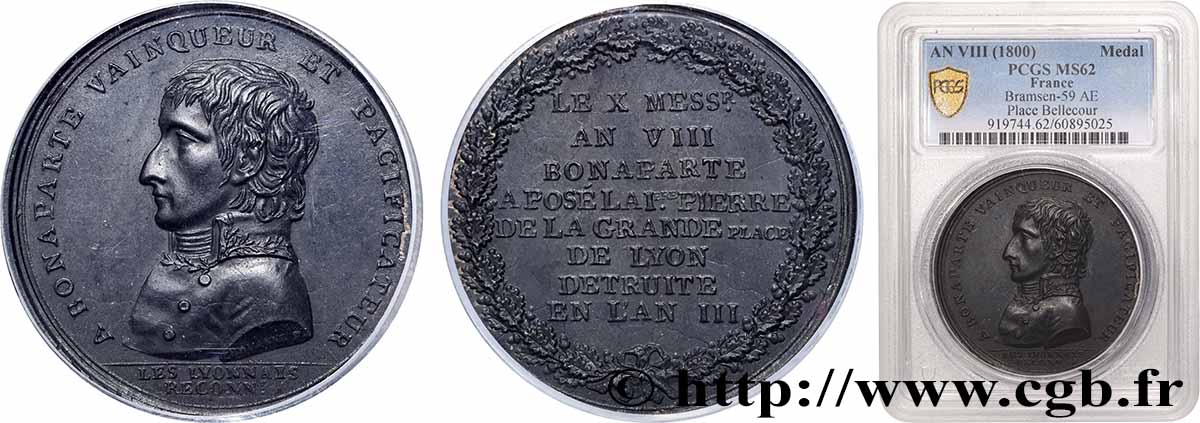 CONSULATE Médaille de Chavanne, rétablissement de la place Bellecour à Lyon MS62