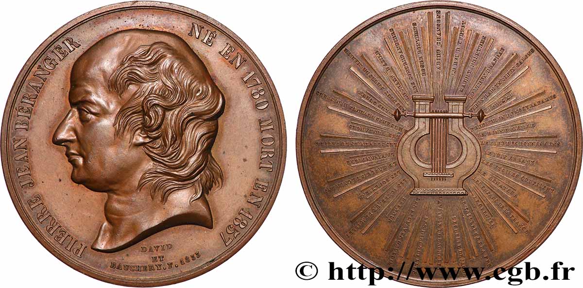 SECOND EMPIRE Médaille, Décès de Pierre Jean Béranger AU