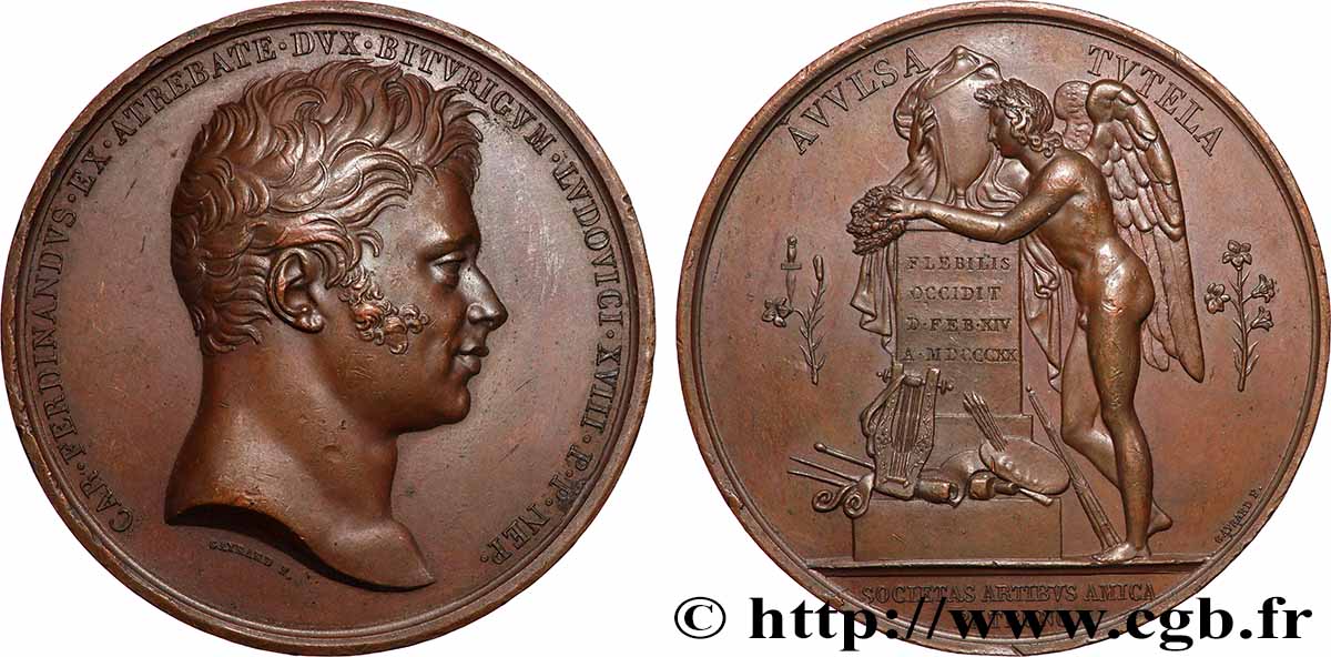 LUDWIG XVIII Médaille, Société des arts, Mort du Duc de Berry fVZ