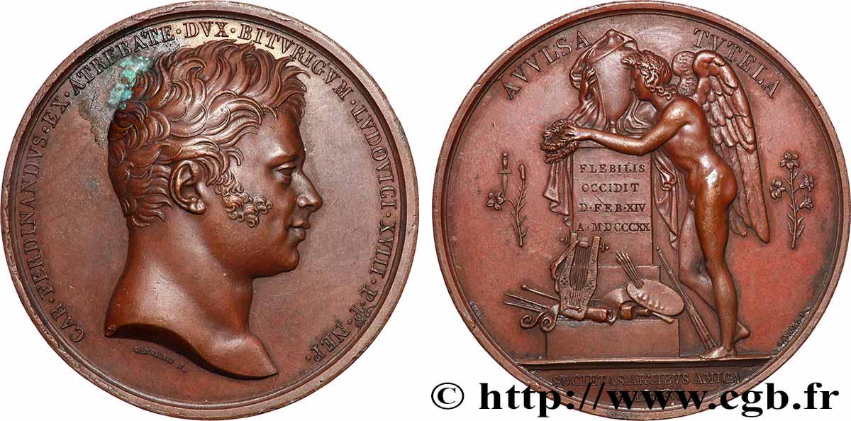 LUIGI XVIII Médaille, Société des arts, Mort du Duc de Berry q.SPL
