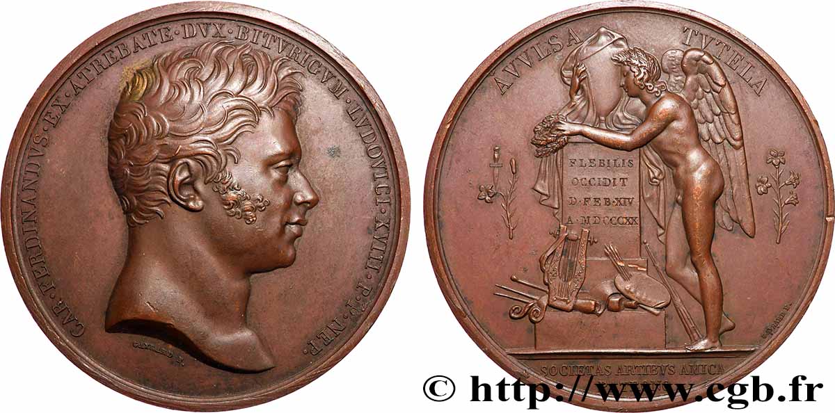 LUDWIG XVIII Médaille, Société des arts, Mort du Duc de Berry fVZ