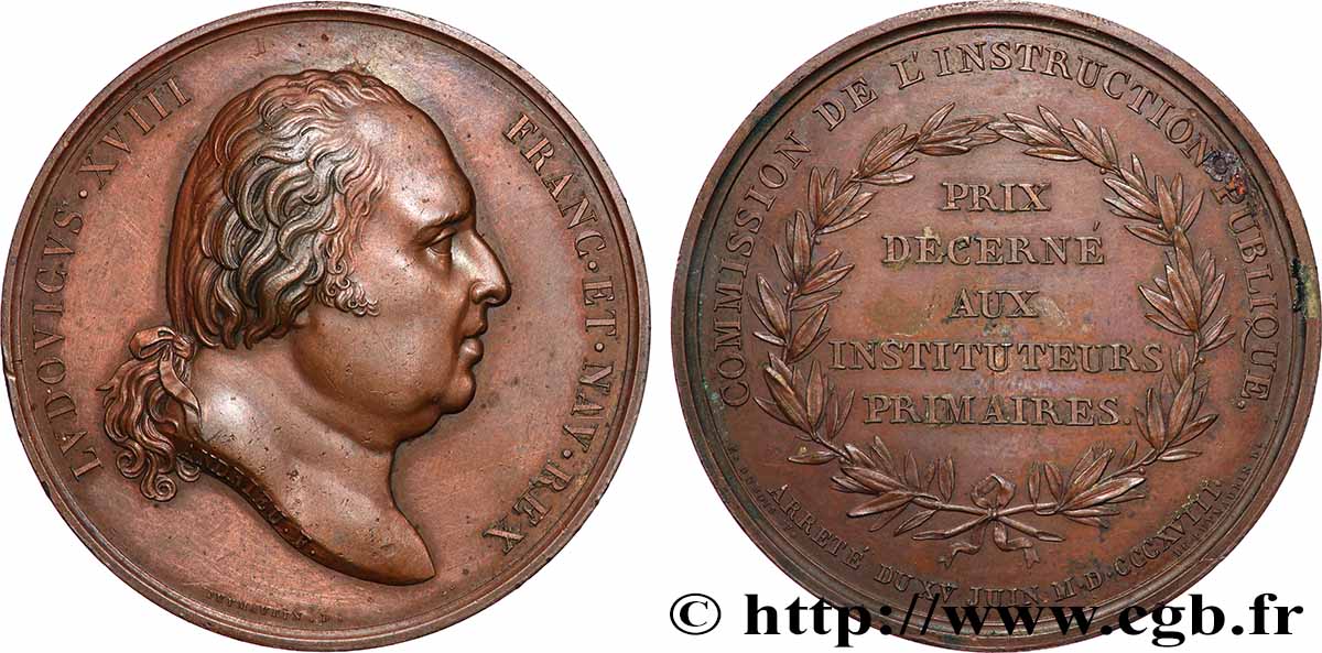LOUIS XVIII Médaille, Commission de l’instruction publique TTB