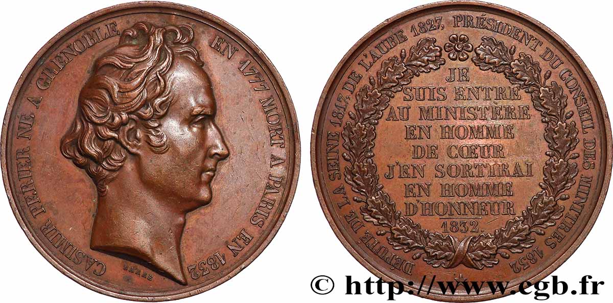 LOUIS-PHILIPPE Ier Médaille, Casimir Perier, député et président du conseil des Ministres TTB+/SUP