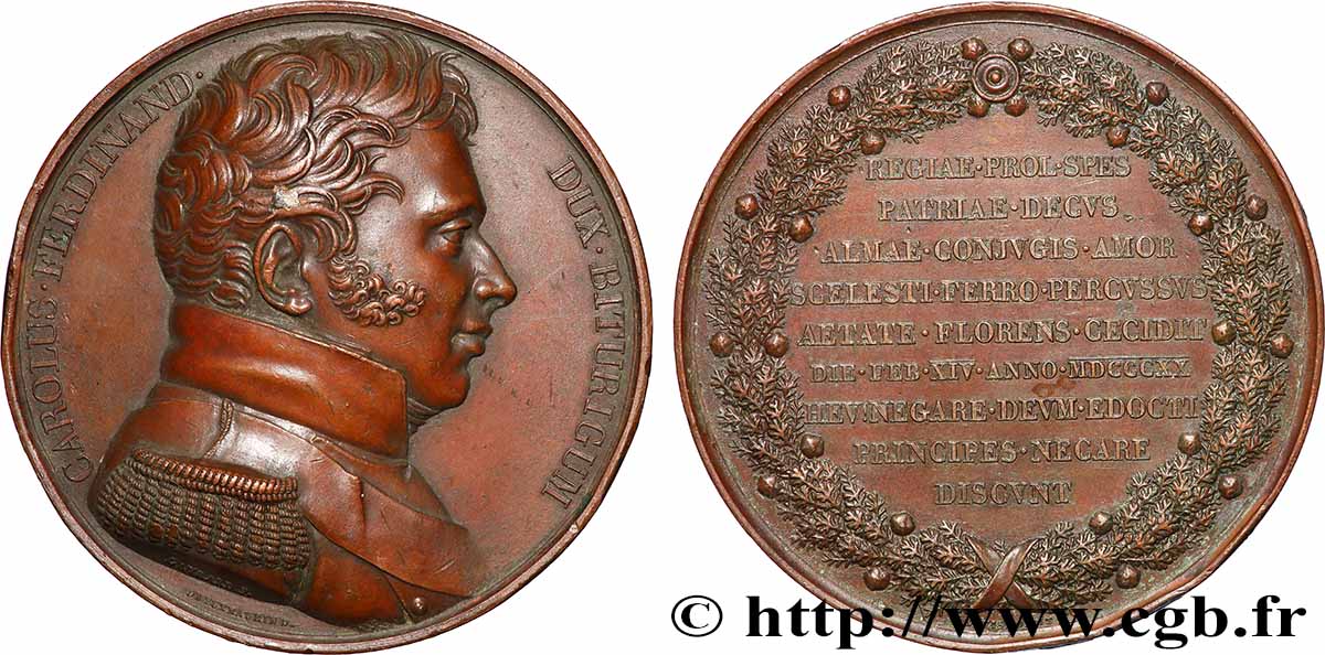 LOUIS XVIII Médaille, Mort de Charles Ferdinand duc de Berry TTB+