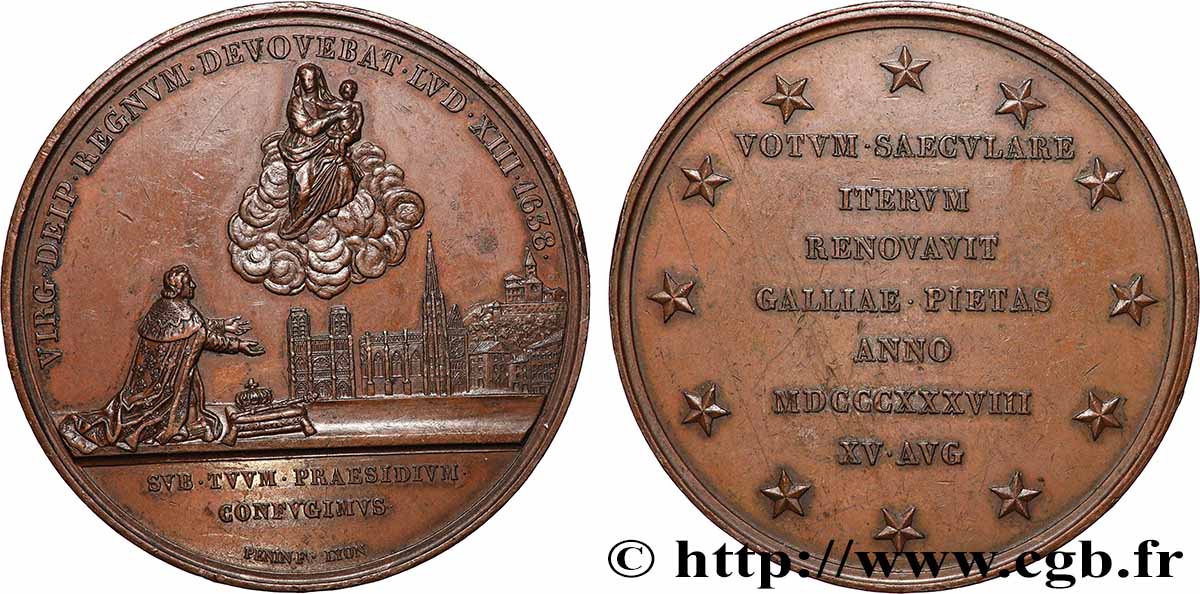 LOUIS-PHILIPPE I Médaille, Renouvellement du voeu de consécration de la France à la Sainte Vierge, 1638-1838 AU