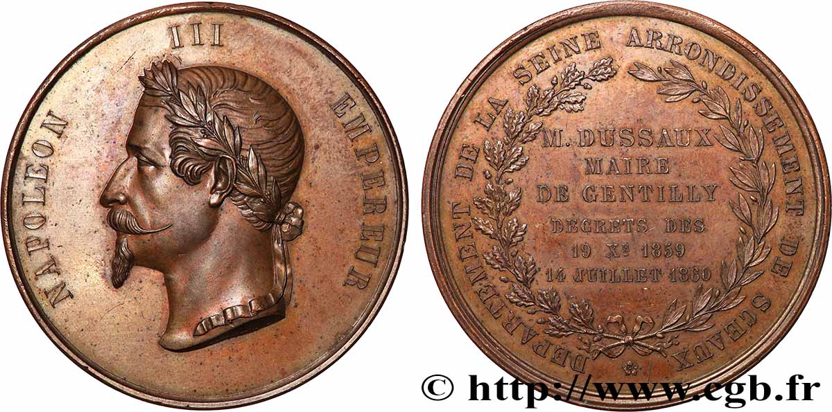 ZWEITES KAISERREICH Médaille, Dussaux, maire de Gentilly VZ