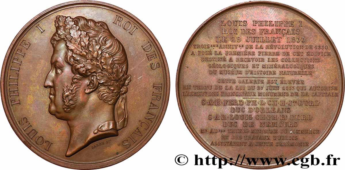 LOUIS-PHILIPPE I Médaille, Première pierre posée pour le futur Museum d’histoire naturelle AU