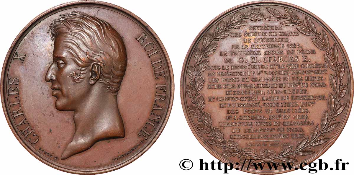 CHARLES X Médaille, Ouverture des écluses de chasse de Dunkerque SUP