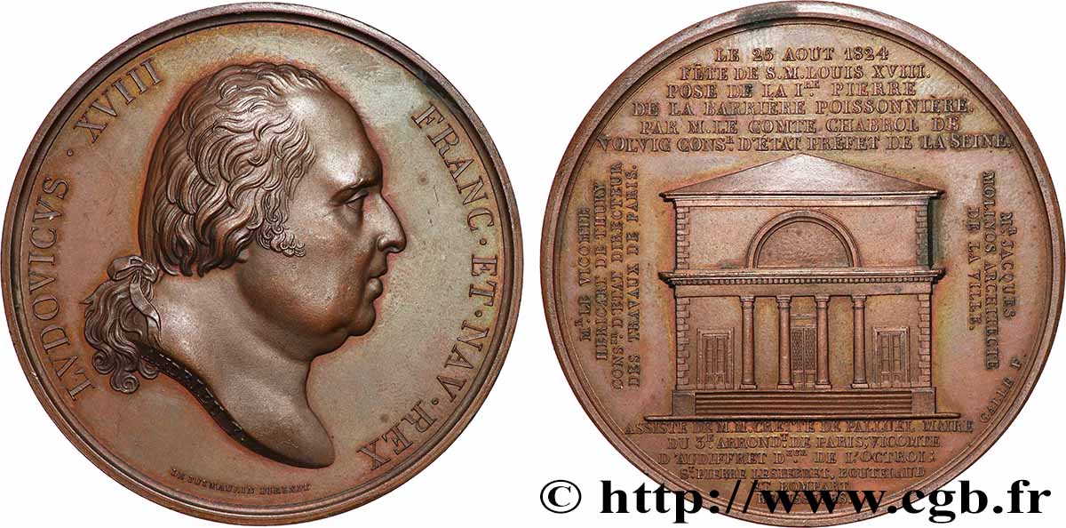 LUIGI XVIII Médaille, Érection de la barrière Poissonnière SPL
