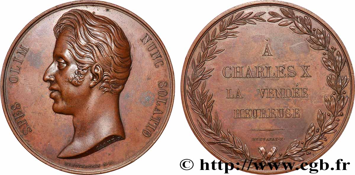 CHARLES X Médaille, Charles X, La Vendée Heureuse AU/AU