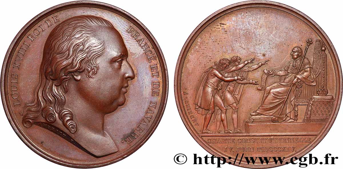 LOUIS XVIII Médaille, Charte Constitutionnelle AU