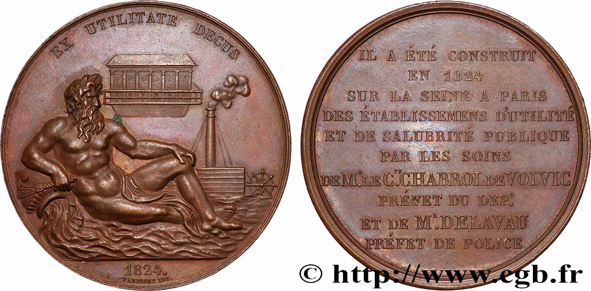 CHARLES X Médaille, Constructions d’Établissements de salubrité publique par le Comte Chabrol de Volvic TTB+/SUP