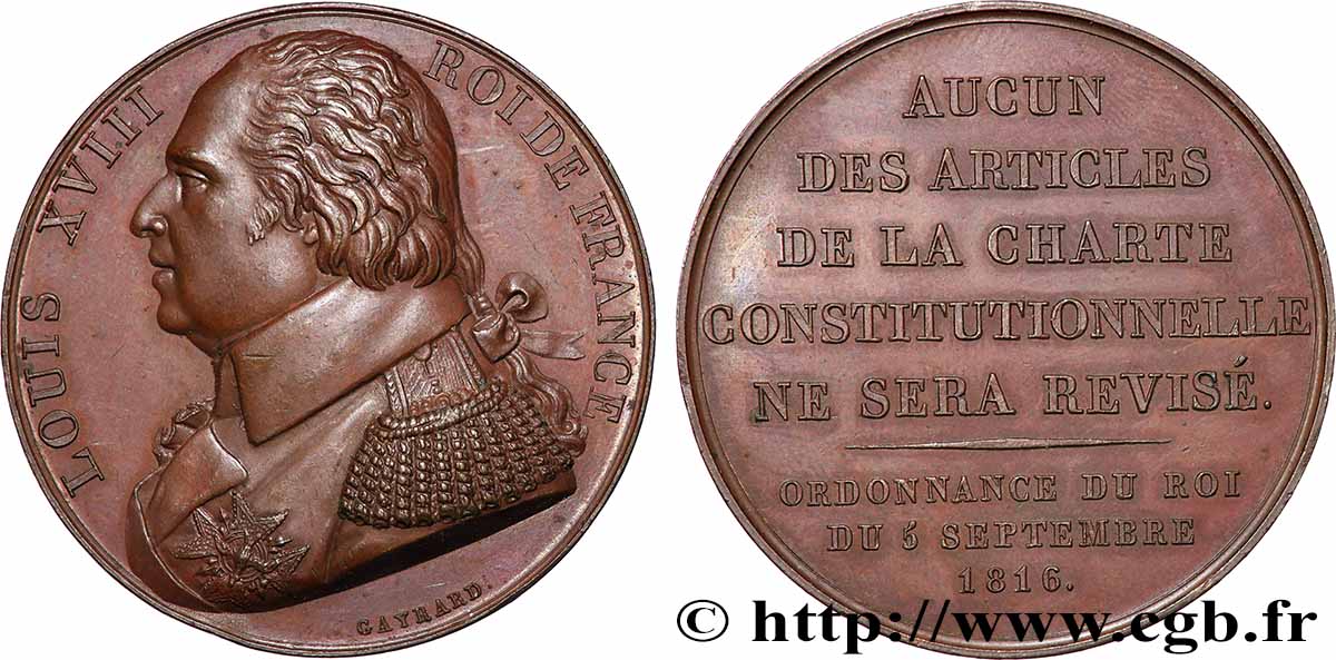 LUDWIG XVIII Médaille, Confirmation de la charte de 1814 VZ
