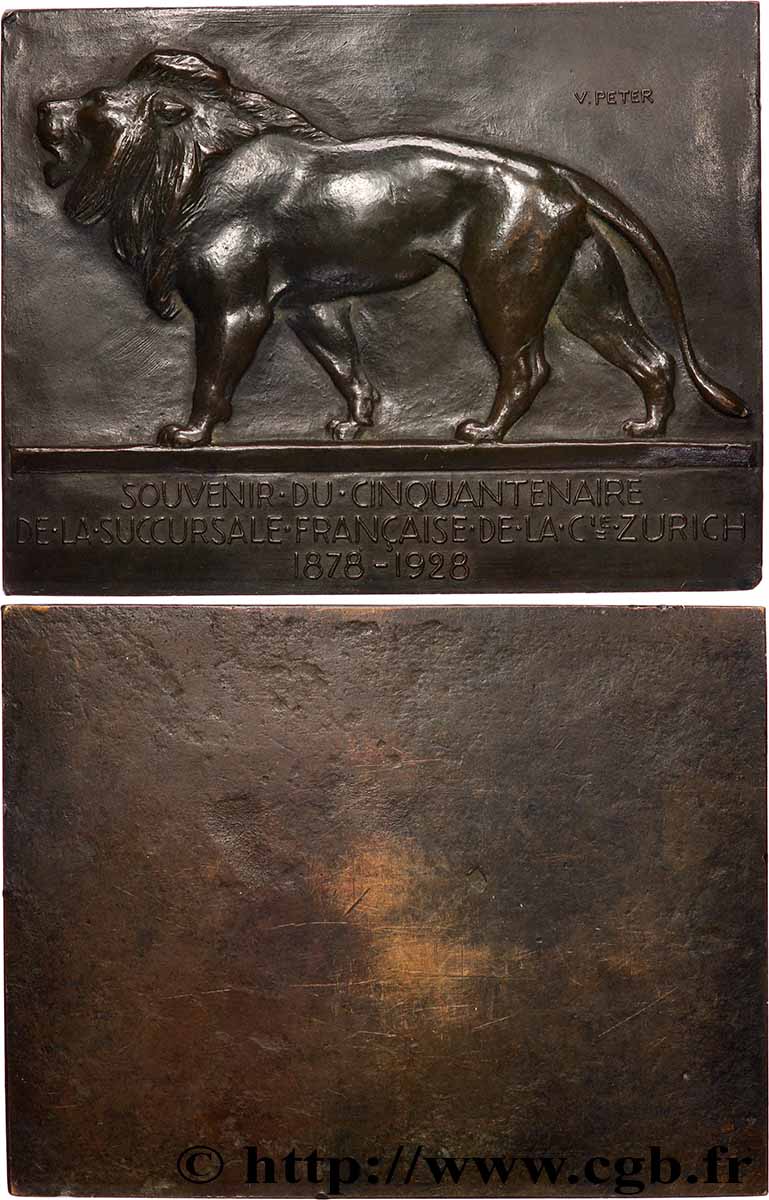 TROISIÈME RÉPUBLIQUE Plaque, Souvenir du cinquantenaire de la succursale française de la Compagnie Zurich SUP/TTB+