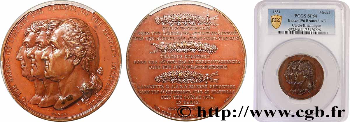 ÉTATS-UNIS D&nbsp;AMÉRIQUE Médaille, Les héros de la Liberté MS64