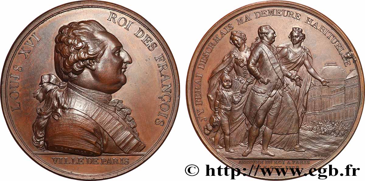 LOUIS XVI Médaille, Arrivée du Roi à Paris SUP