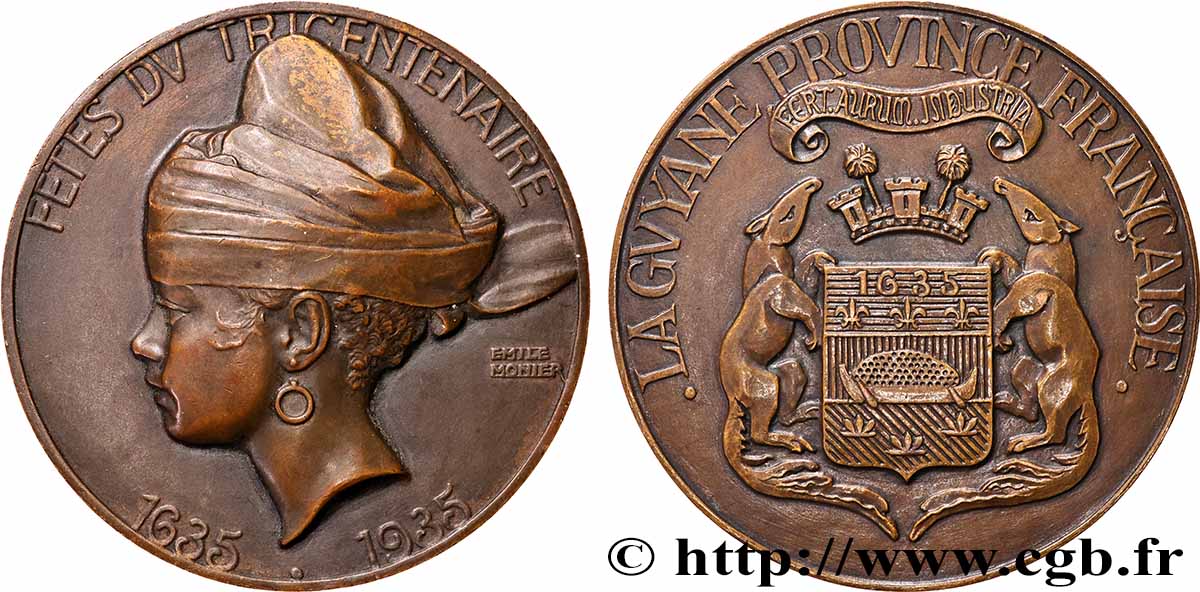 III REPUBLIC Médaille, La Guyane, province française, Fêtes du tricentenaire AU
