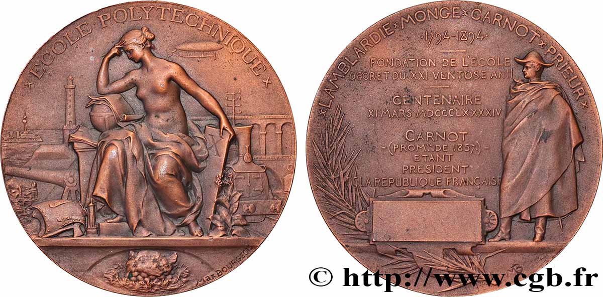 III REPUBLIC Médaille, Ecole polytechnique, Centenaire de sa fondation AU/AU