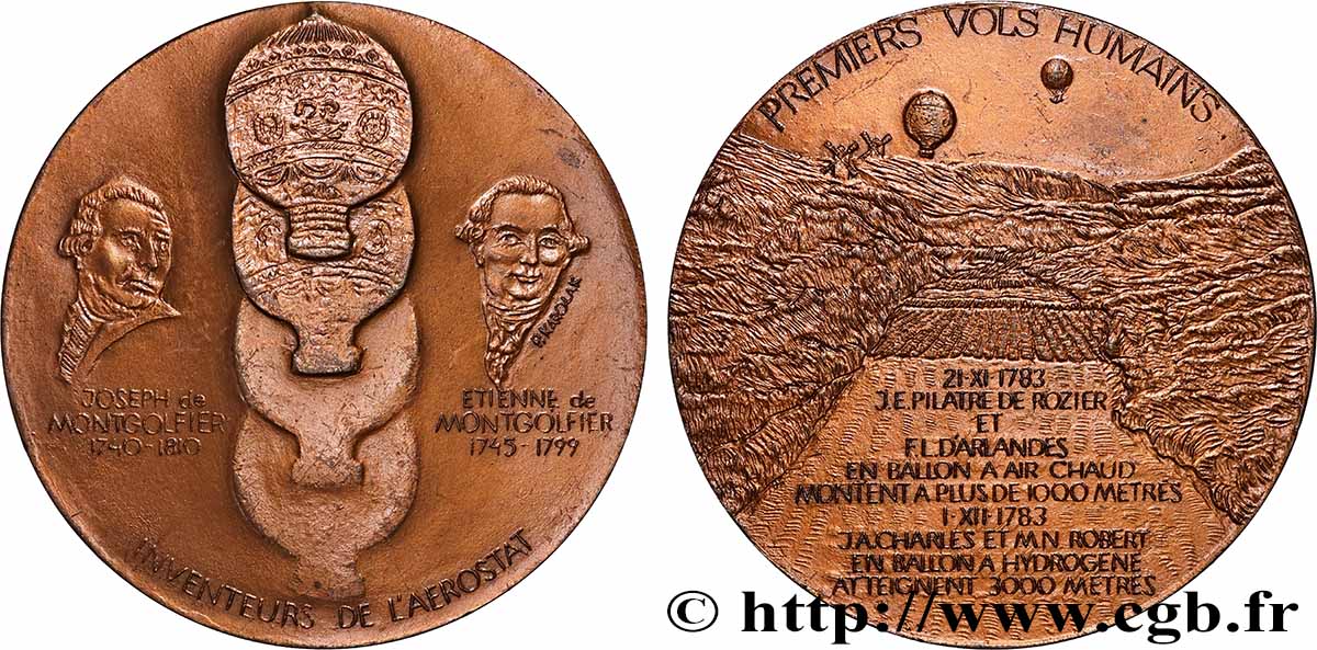 AÉRONAUTIQUE - AVIATION : AVIATEURS & AVIONS Médaille, les premiers vols humains TTB+