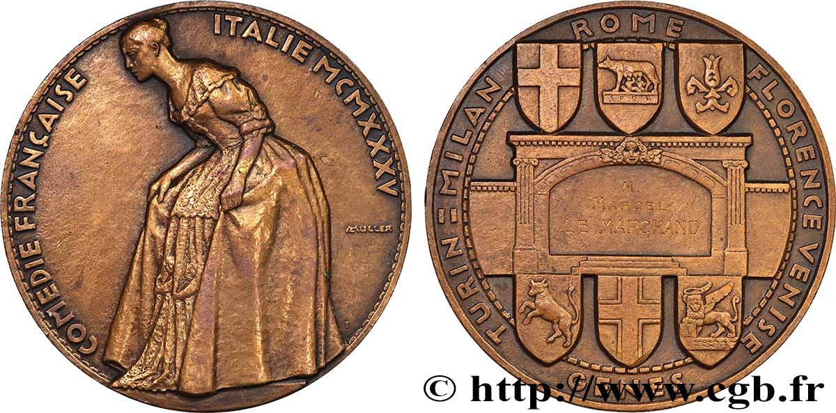 TROISIÈME RÉPUBLIQUE Médaille, Comédie Française en Italie TTB+