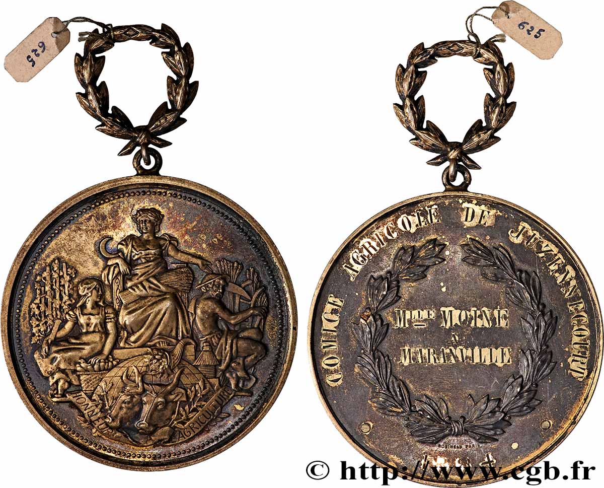 TROISIÈME RÉPUBLIQUE Médaille, Comice agricole de Juzennecourt TTB+