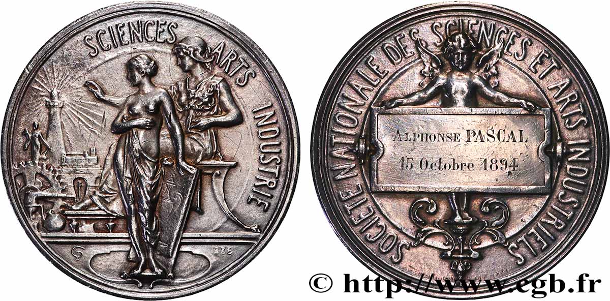 III REPUBLIC Médaille, Société nationale des sciences et arts industriels AU