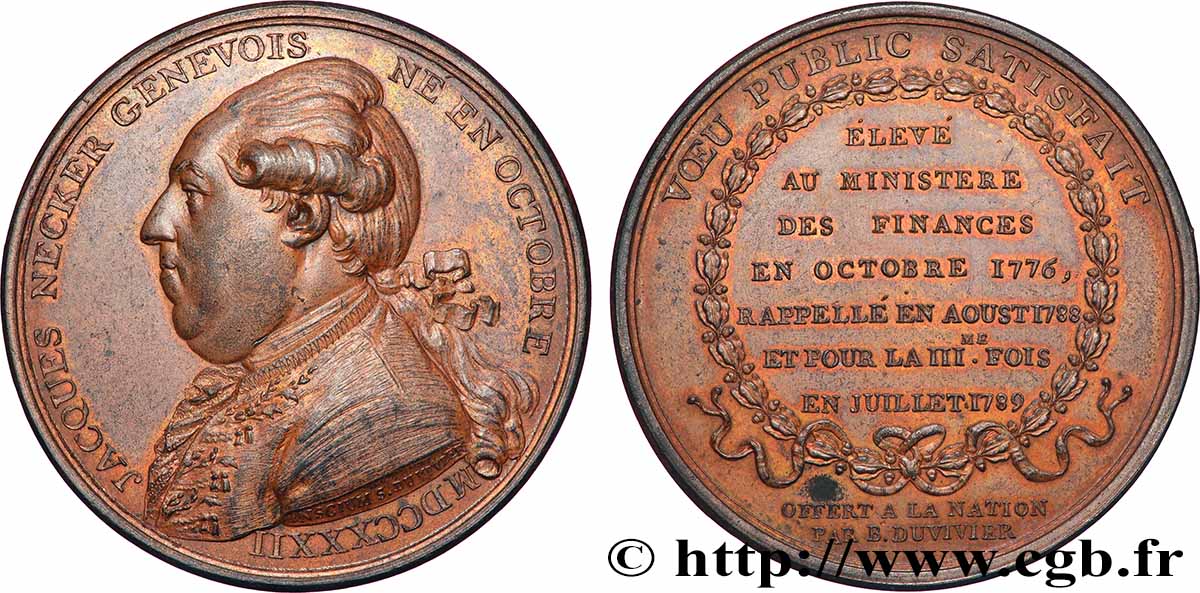 LOUIS XVI Médaille, Jacques Necker q.SPL