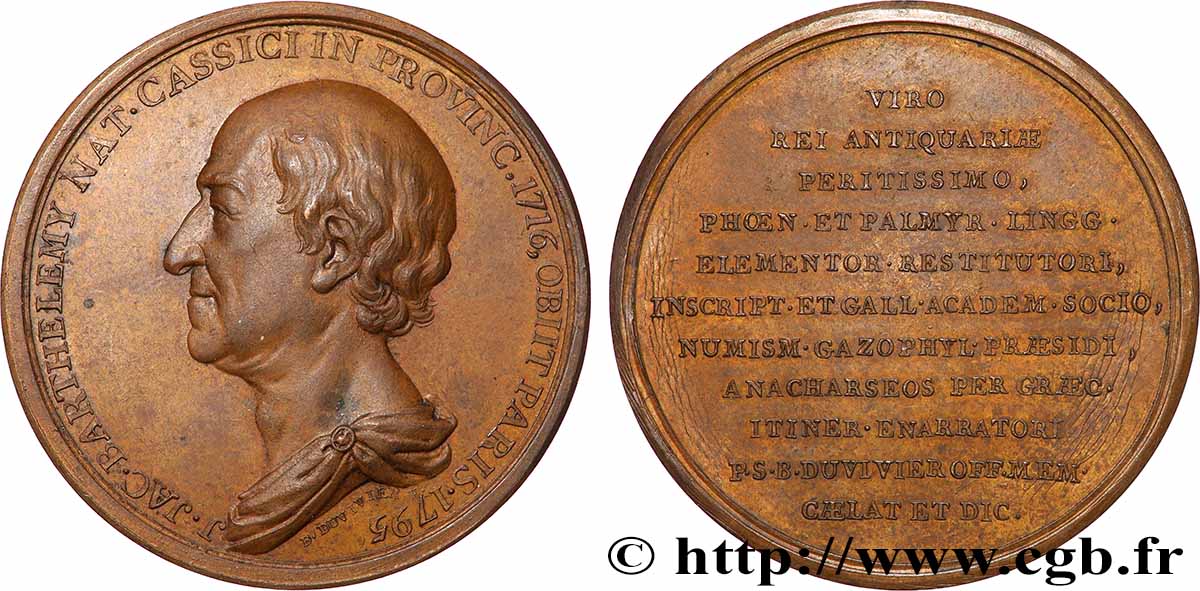 DIRECTOIRE Médaille, Jean Jacques Barthélemy, garde du Cabinet des médailles SUP
