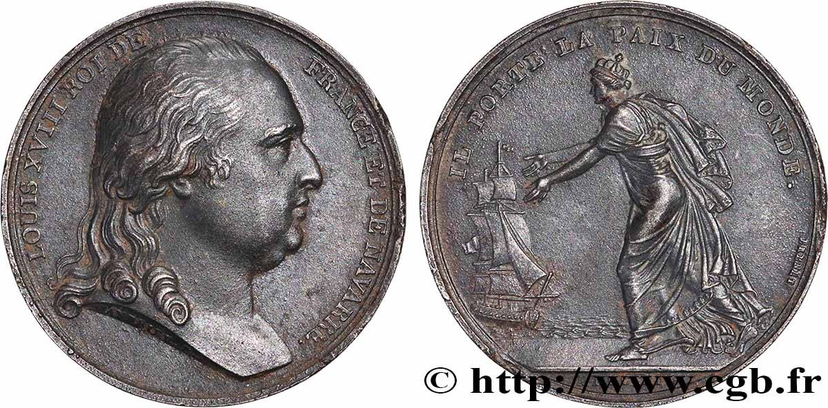 LUIGI XVIII Médaille, Débarquement de Louis XVIII à Calais q.SPL
