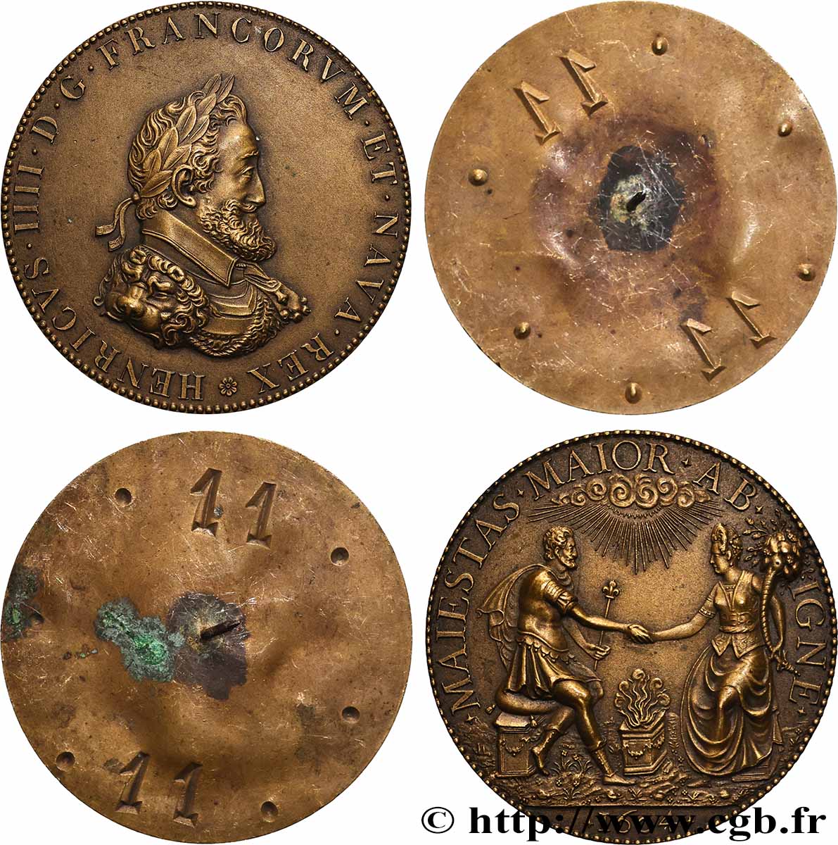 HENRY IV Lot de 2 médailles, Henri IV et Marie de Médicis, épreuve, refrappe AU