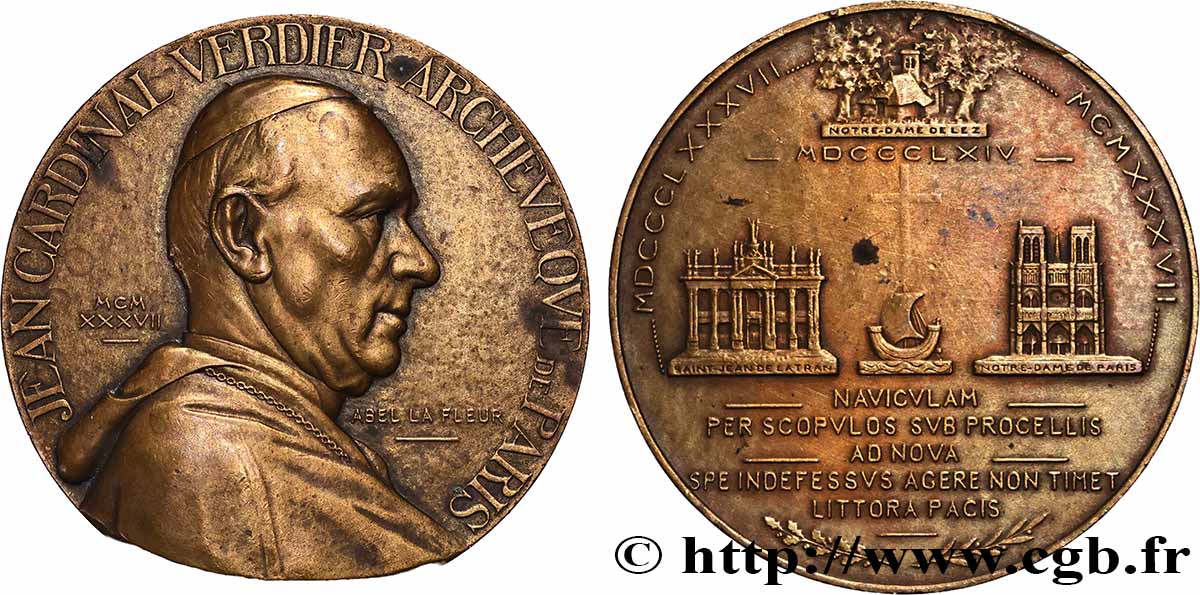 III REPUBLIC Médaille, Jean Cardinal Verdier, archevêque de Paris XF