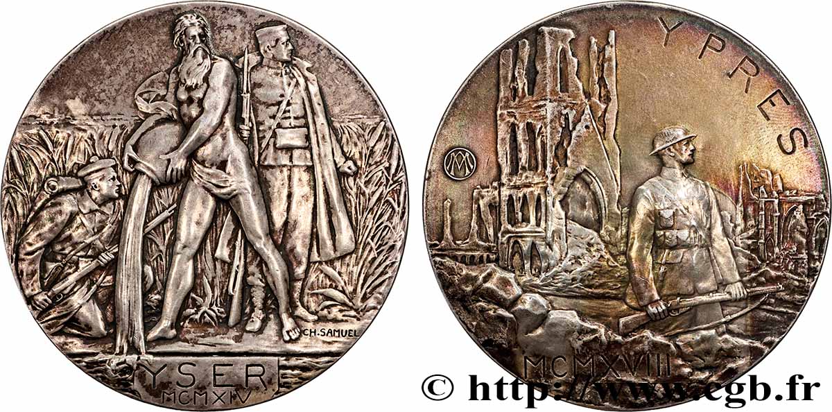 BELGIO - REINO DE BELGIO - ALBERTO I Médaille, Défense de l’Yser et martyr d’Ypres q.SPL