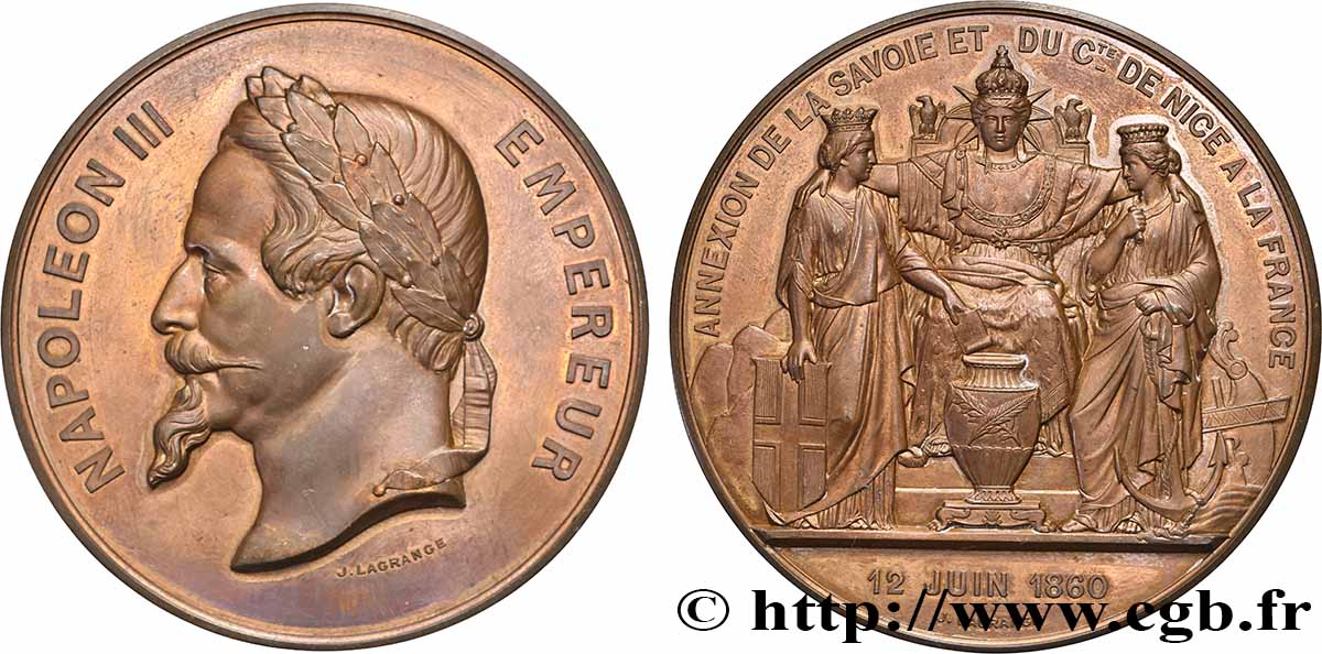 SECOND EMPIRE Médaille, Annexion de la Savoie et du Comté de Nice à la France SUP