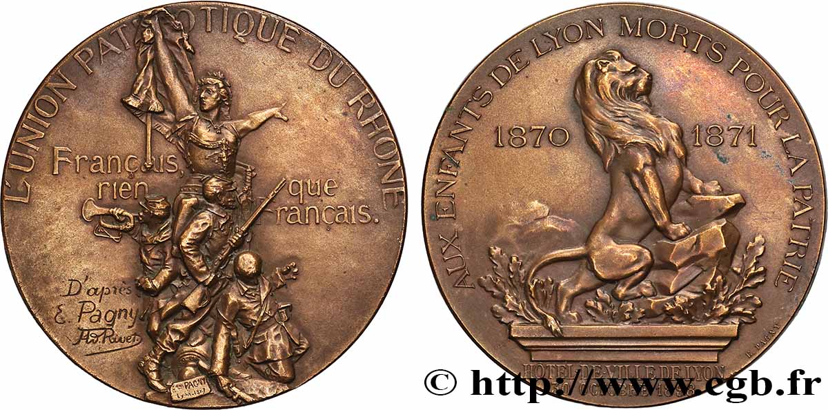 III REPUBLIC Médaille, L’Union patriotique du Rhône, Hôtel de ville de Lyon AU