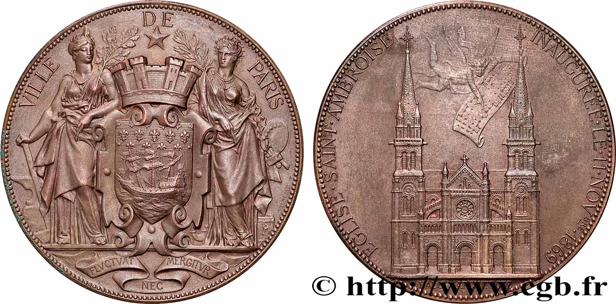 SECOND EMPIRE Médaille, Inauguration de l’église Saint-Ambroise AU/AU