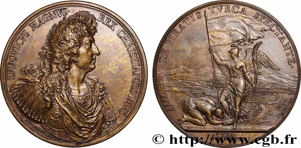 LOUIS XIV &nbsp;THE SUN KING&nbsp; Médaille, Défaite des corsaires de Tripoli, refrappe AU