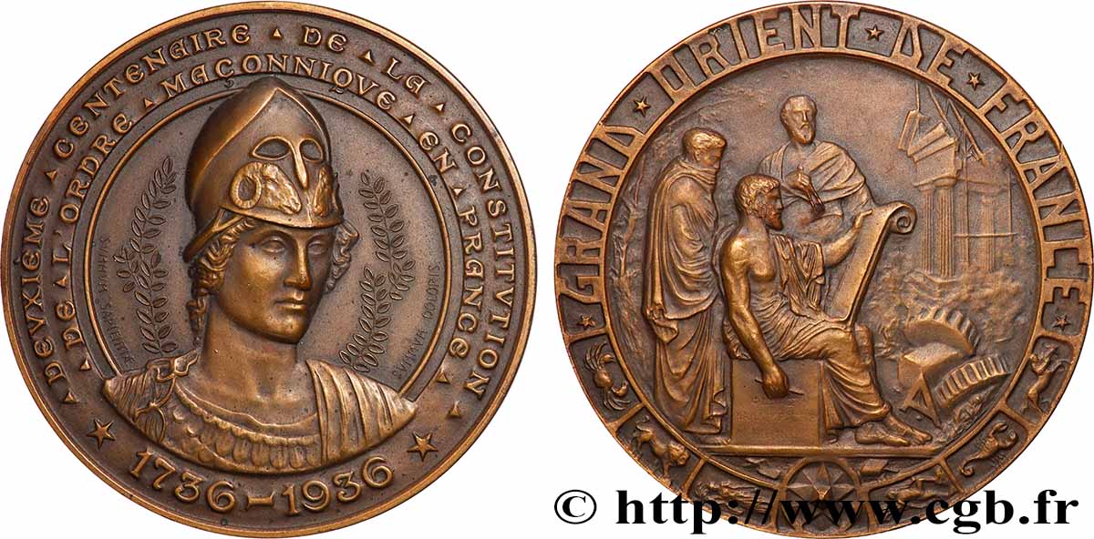 FRANC - MAÇONNERIE Médaille, 2e Centenaire de l’ordre maçonnique en France SUP