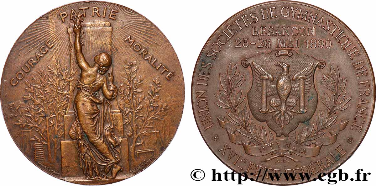III REPUBLIC Médaille, Union des sociétés de gymnastique, 16e fête fédérale XF