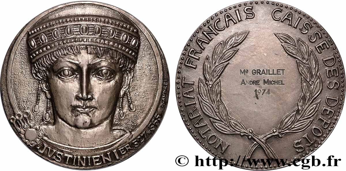 NOTAIRES DU XXe SIECLE Médaille, Justinien Ier, Caisse des dépôts AU