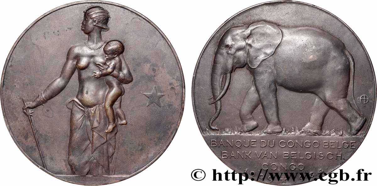 BELGIAN CONGO Médaille, 25e anniversaire de la Banque du Congo belge AU