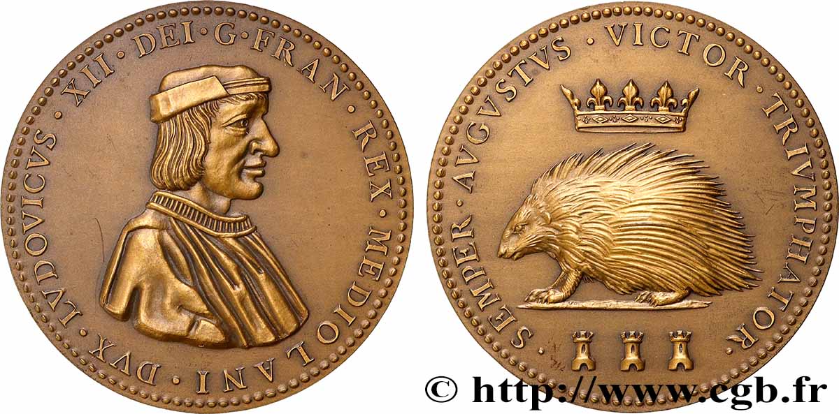 LOUIS XII  Médaille, Porc-épic, refrappe AU