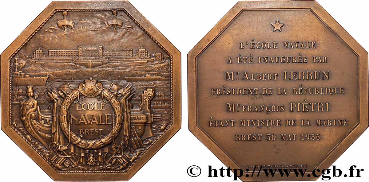 III REPUBLIC Médaille, Ecole navale de Brest AU/AU