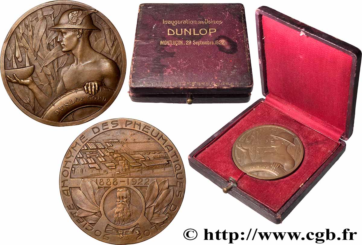 TROISIÈME RÉPUBLIQUE Médaille, John Boyd Dunlop, Société anonyme des pneumatiques, Inauguration des usines SUP