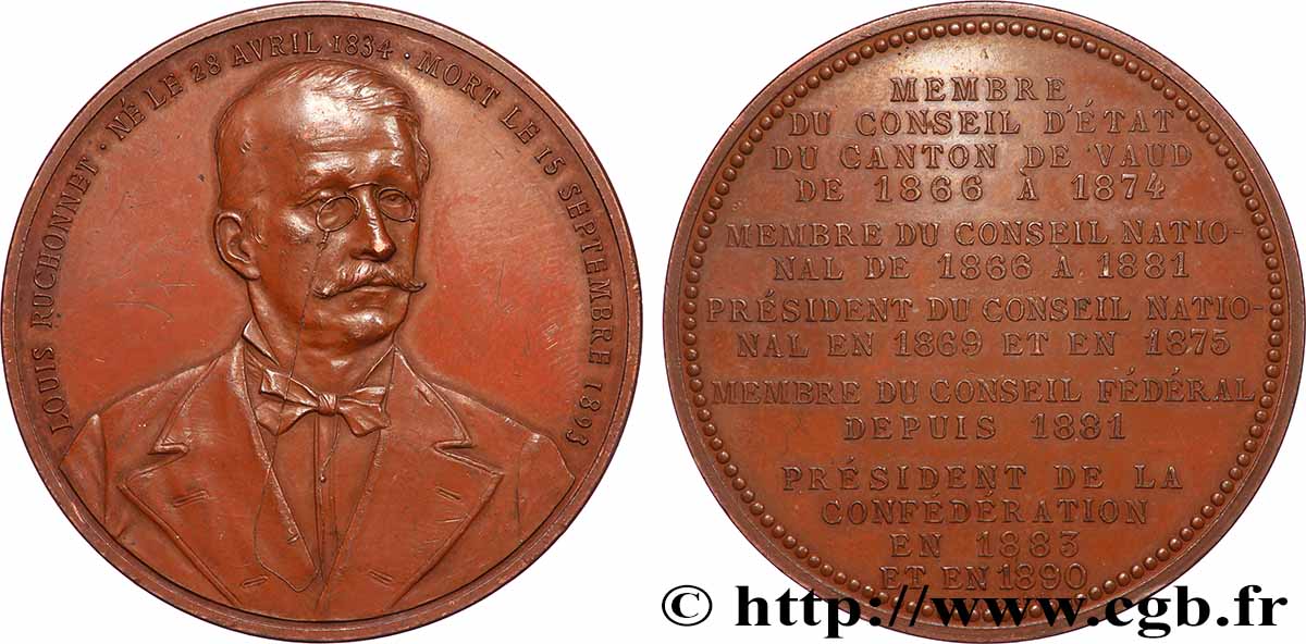 SWITZERLAND Médaille, Hommage à Louis Ruchonnet AU