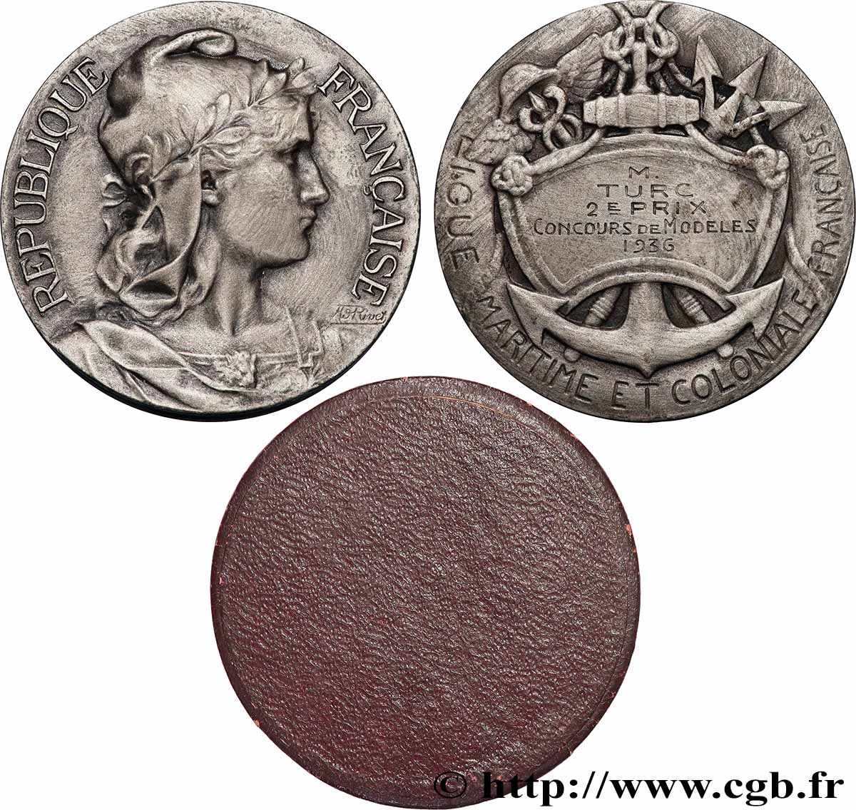 TERZA REPUBBLICA FRANCESE Médaille, Ligue maritime et coloniale française, Concours de modèles SPL