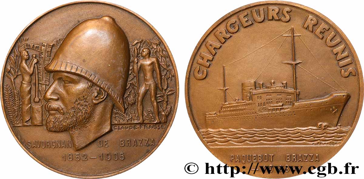 QUATRIÈME RÉPUBLIQUE Médaille, Savorgnan de Brazza, Paquebot Brazza SUP