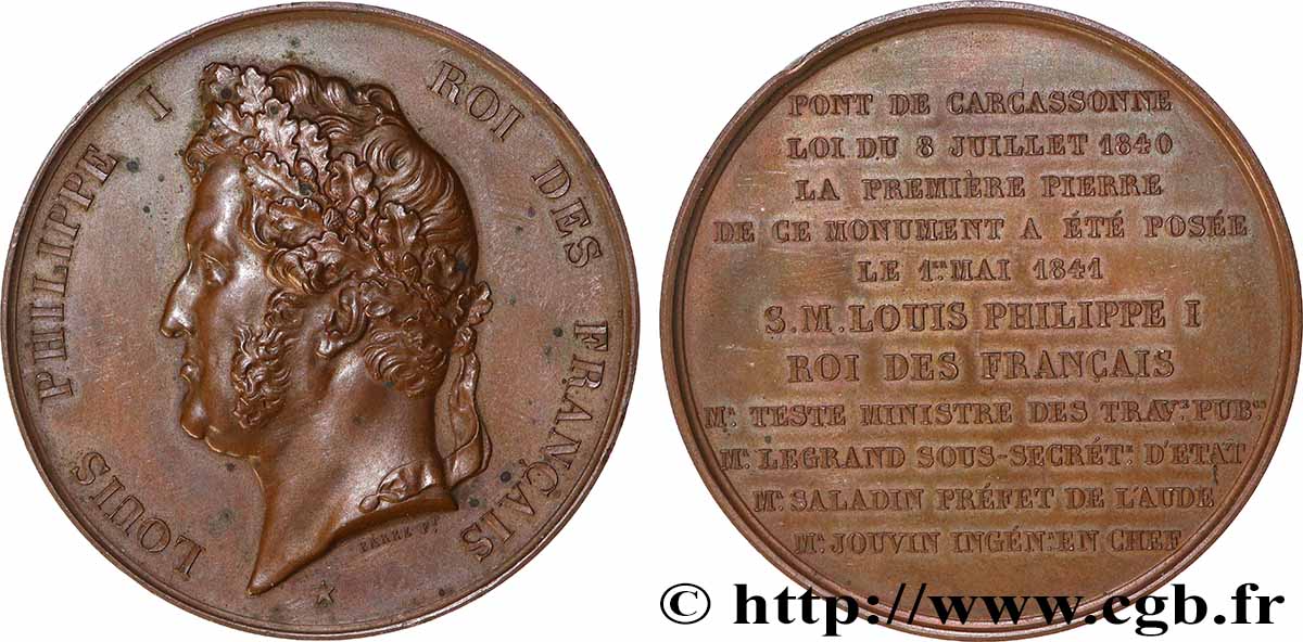 LOUIS-PHILIPPE I Médaille, Pose de la première pierre du pont de Carcassonne AU